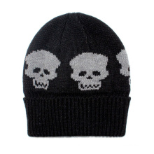 Mens Soft Stretch Slouch Wool Invierno punto Skull Jacquard Warm Cap Beanie Hat (HW427)